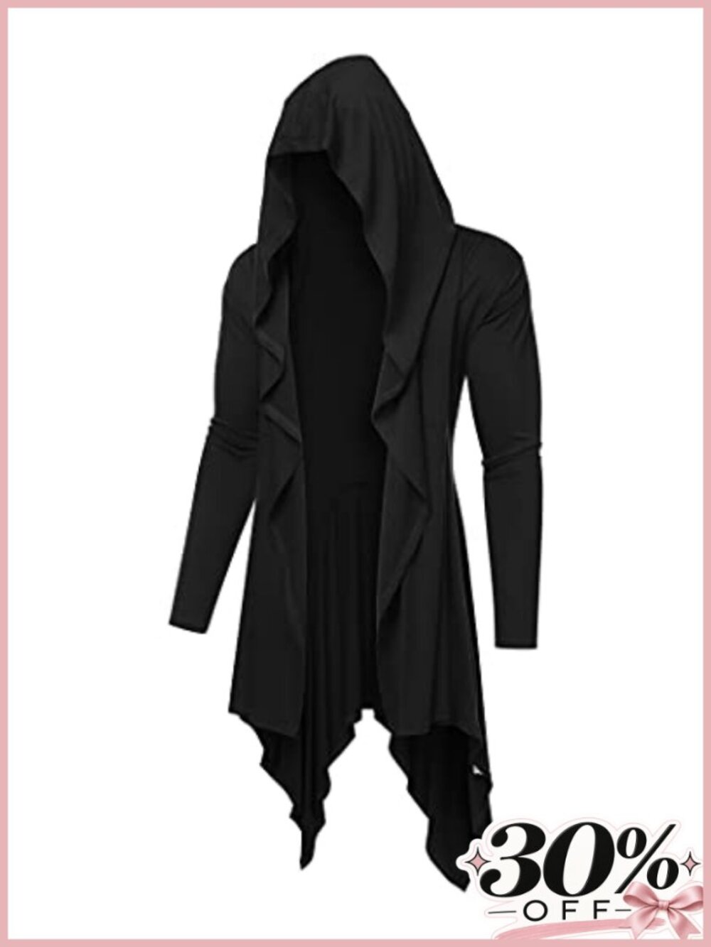 COOFANDY Long Hooded Cardigan Ruffle Shawl Collar Open Front Lightweight Drape